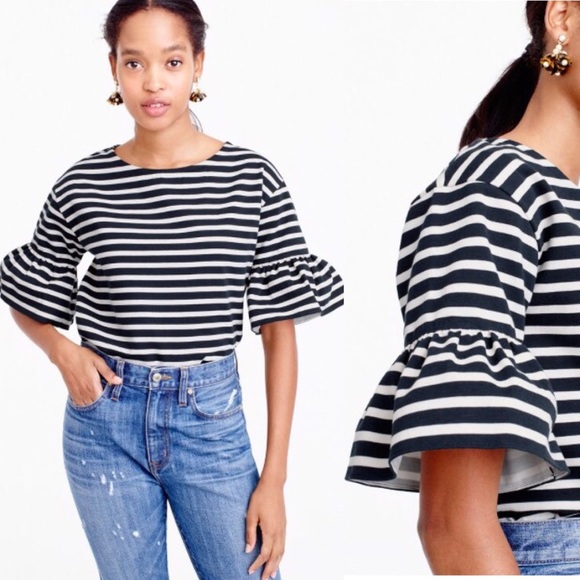 J. Crew Tops - J. CREW Striped Top With Ruffle Sleeve